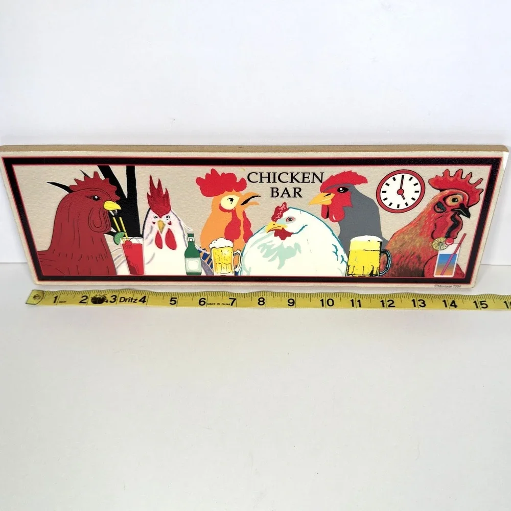 Montage Key West 2004 Bar Sign Chickens Drinks Hand Cut‎ Embossed Glossy Signed
